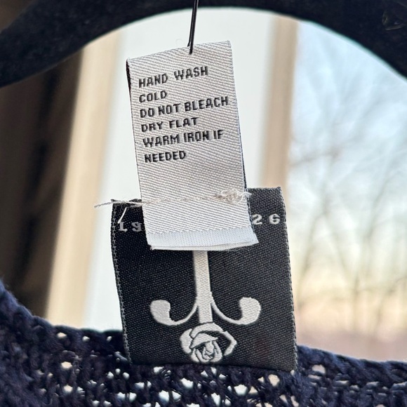 🆕Rain+Rose Navy Crochet Granny Square Sweater Top SizeM Boho Cottagecore Cotton - Picture 11 of 11